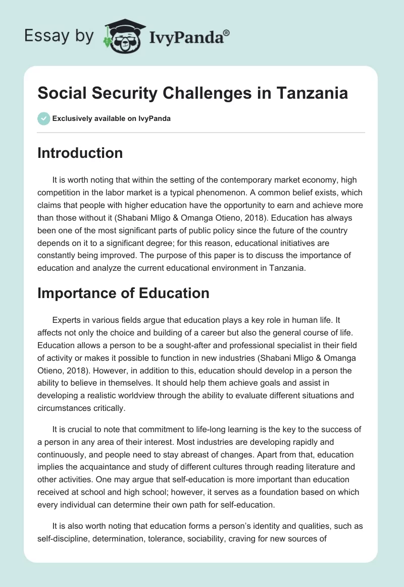 Social Security Challenges in Tanzania. Page 1