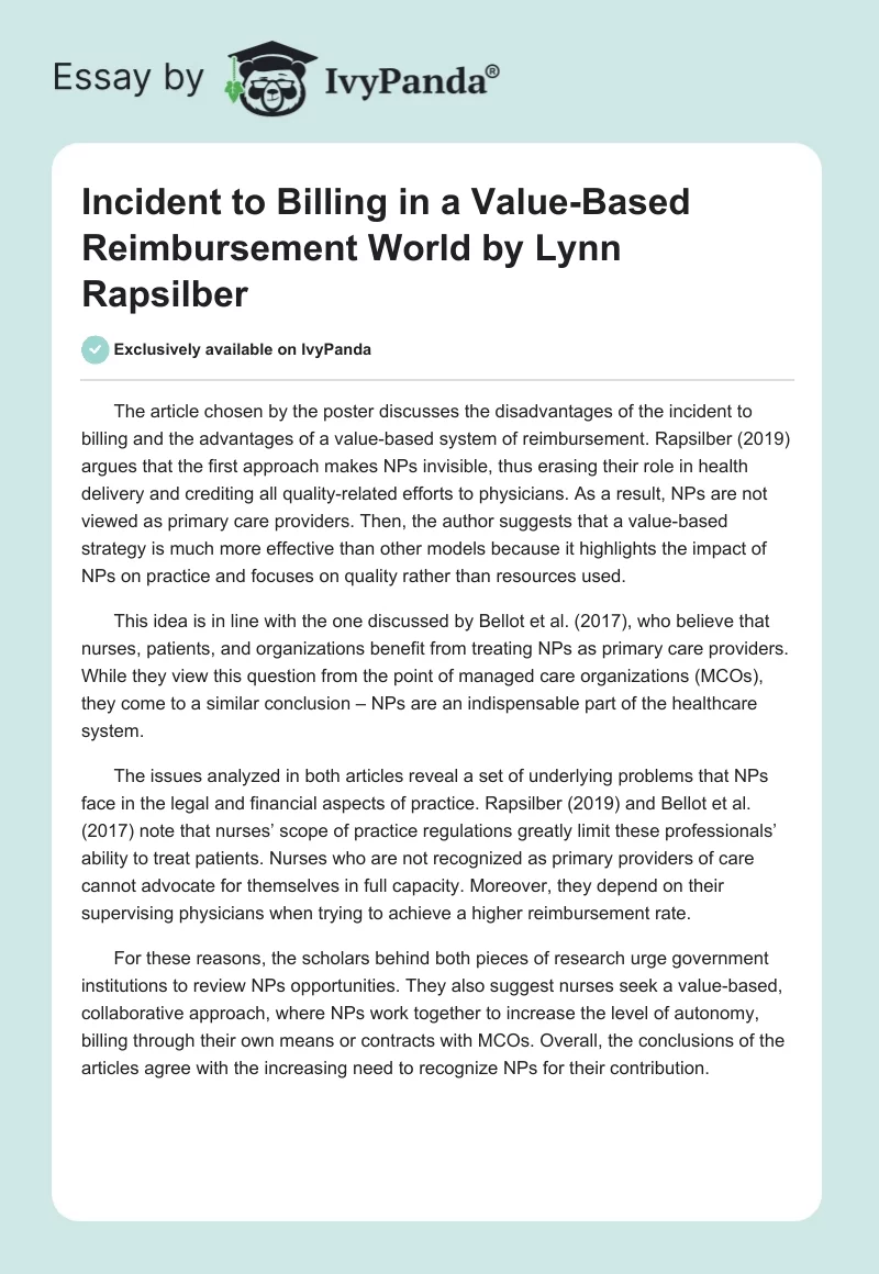 "Incident to Billing in a Value-Based Reimbursement World" by Lynn Rapsilber. Page 1