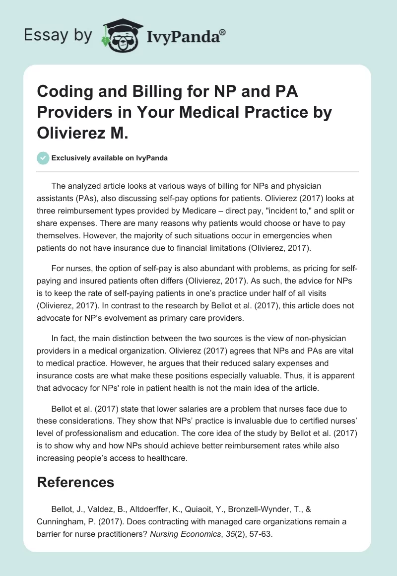 "Coding and Billing for NP and PA Providers in Your Medical Practice" by Olivierez M.. Page 1
