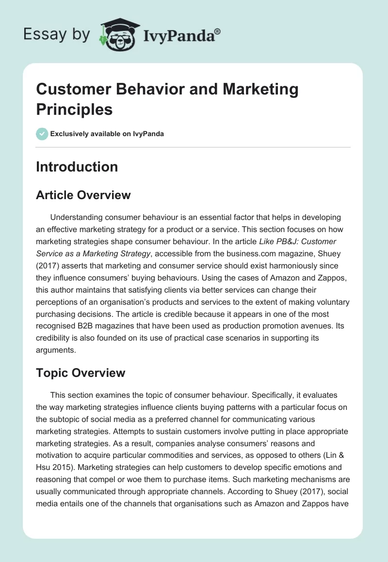 Customer Behavior and Marketing Principles. Page 1