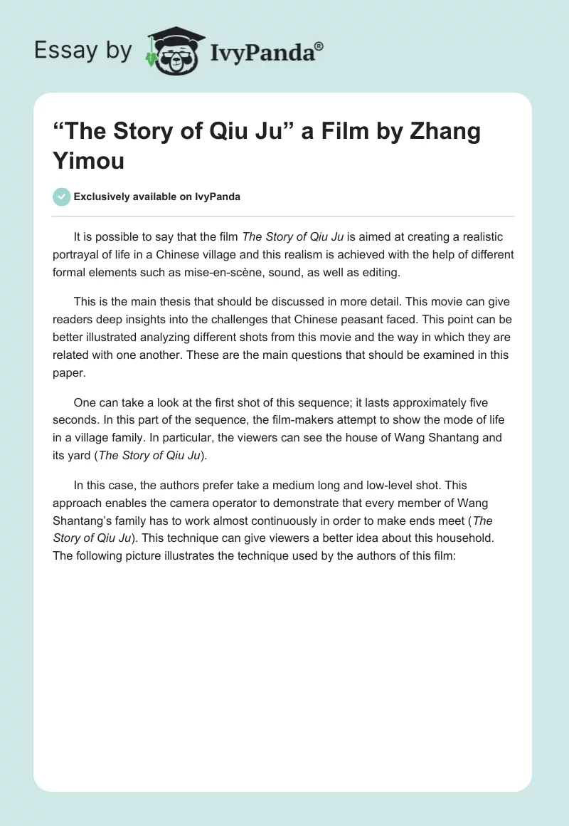 “The Story of Qiu Ju” a Film by Zhang Yimou. Page 1