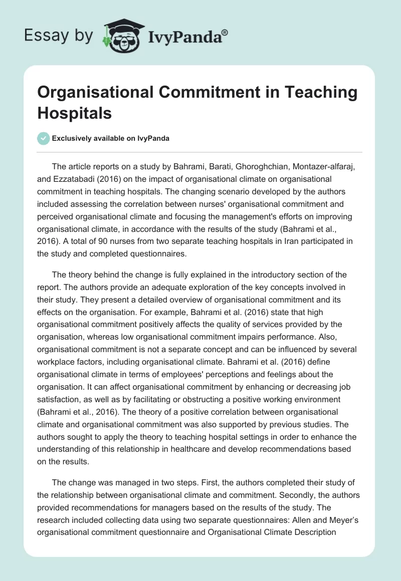 Organisational Commitment in Teaching Hospitals. Page 1