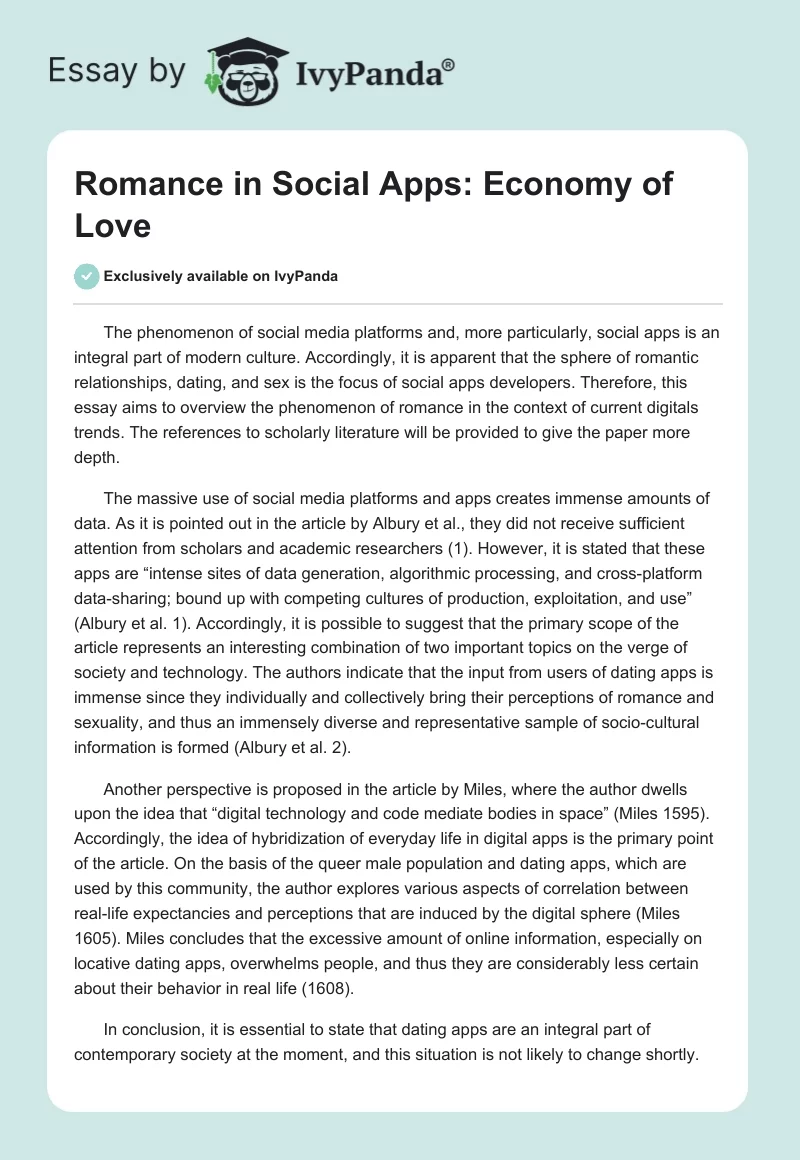Romance in Social Apps: Economy of Love. Page 1