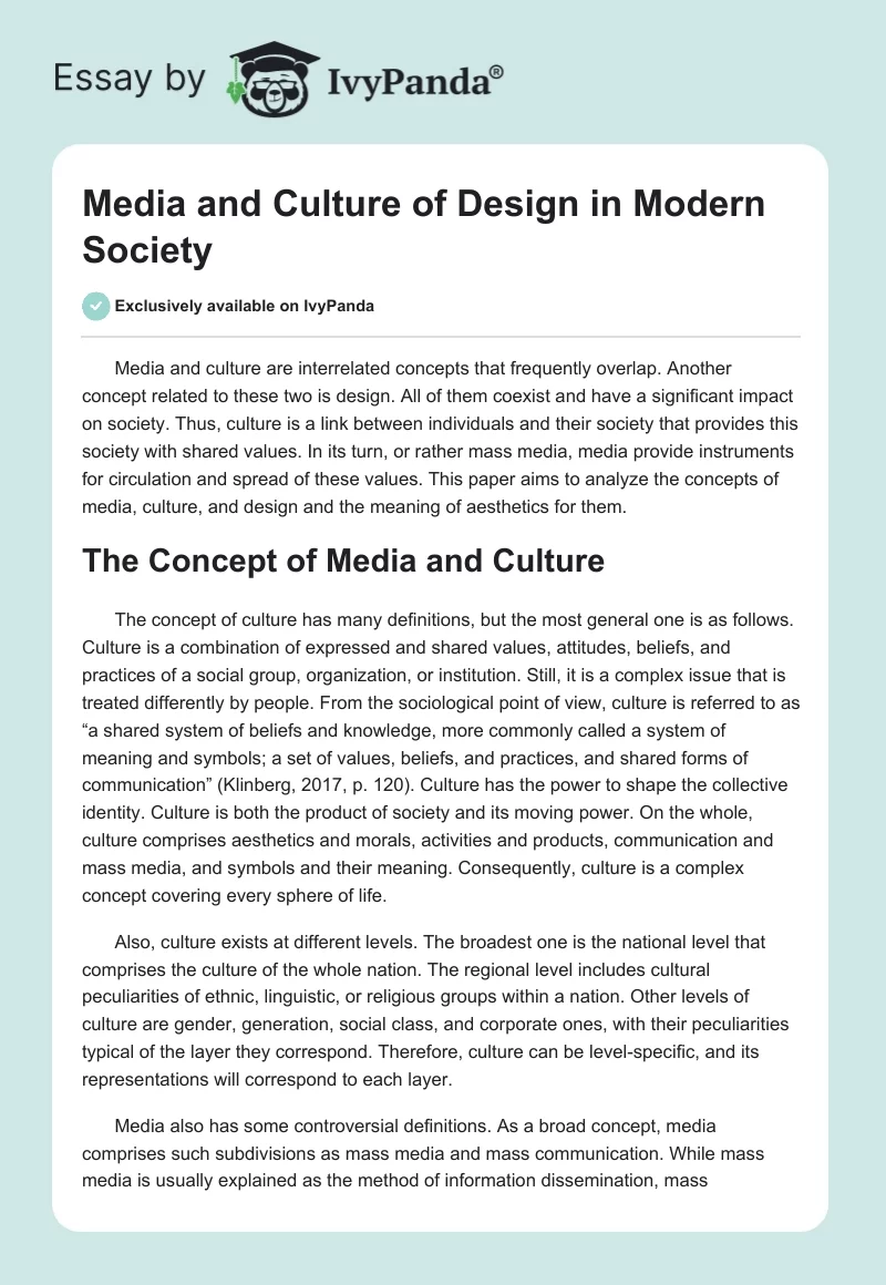 Media and Culture of Design in Modern Society. Page 1