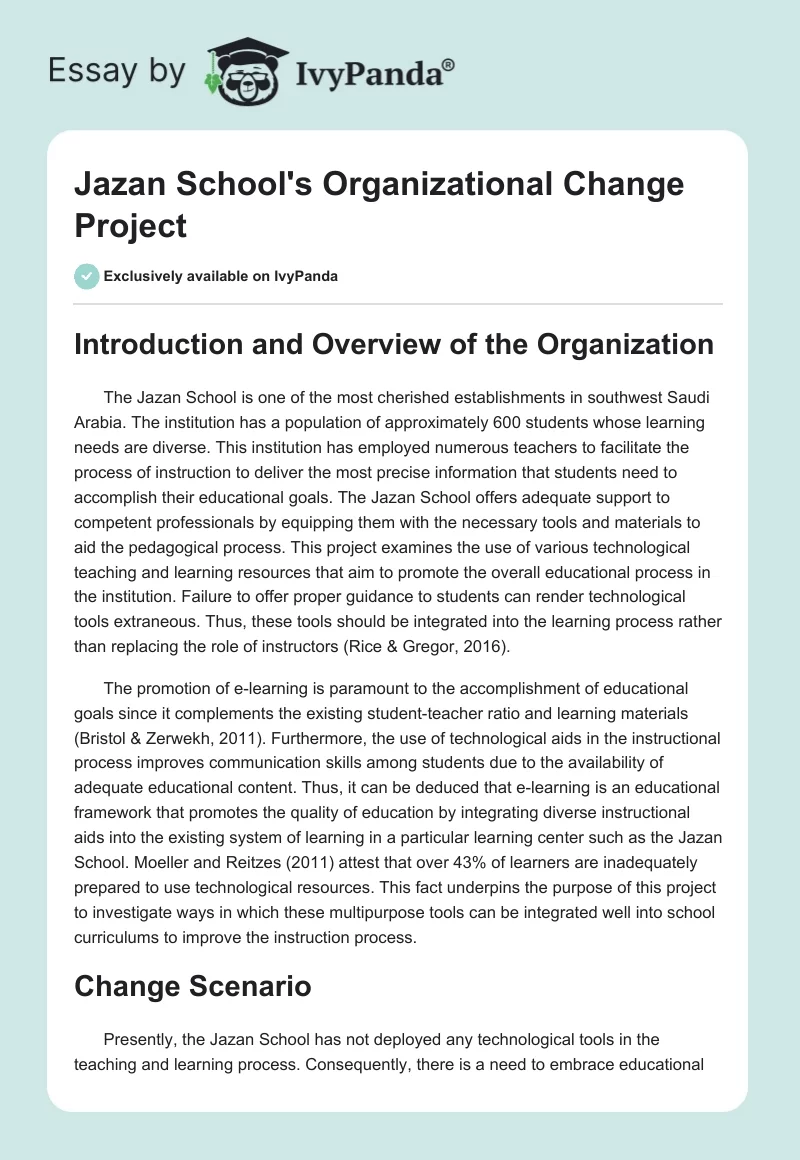 Jazan School's Organizational Change Project. Page 1