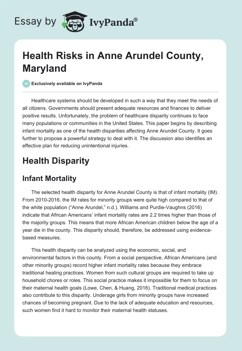 Health Risks in Anne Arundel County, Maryland. Page 1