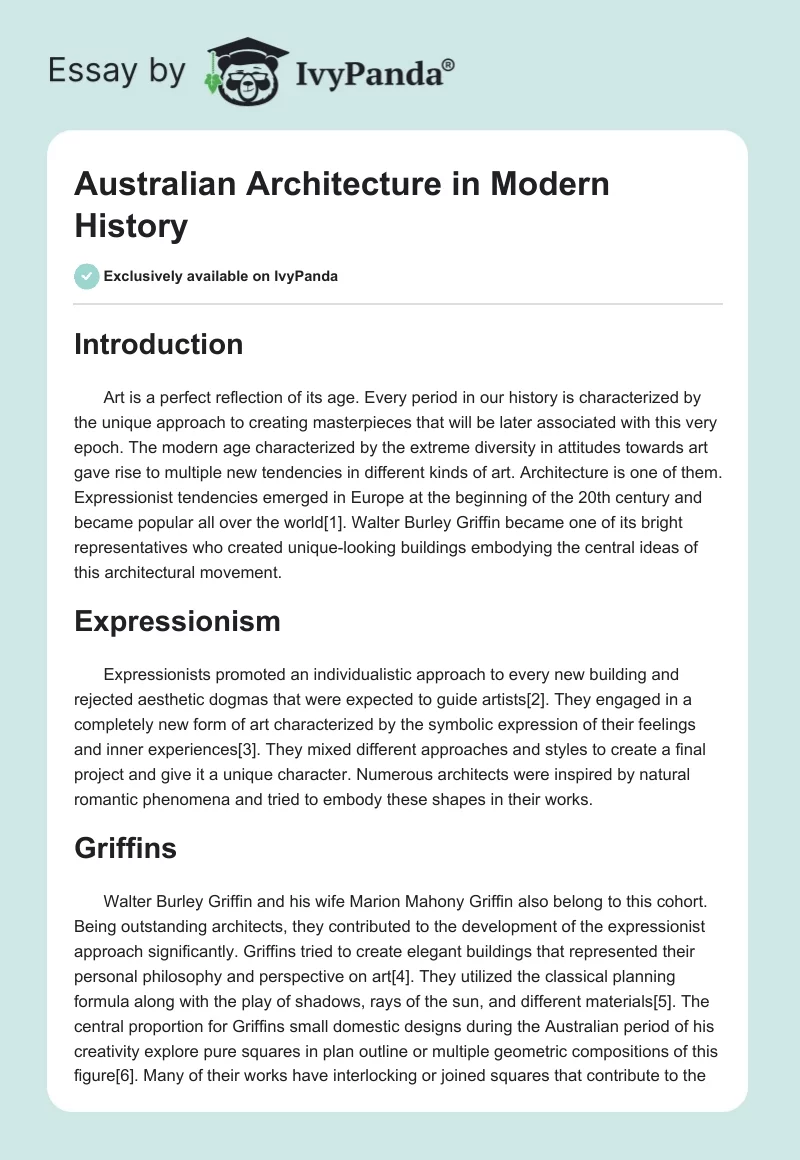 Australian Architecture in Modern History. Page 1