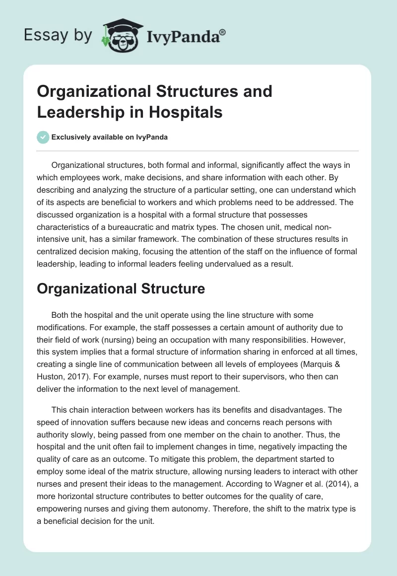 Organizational Structures and Leadership in Hospitals. Page 1