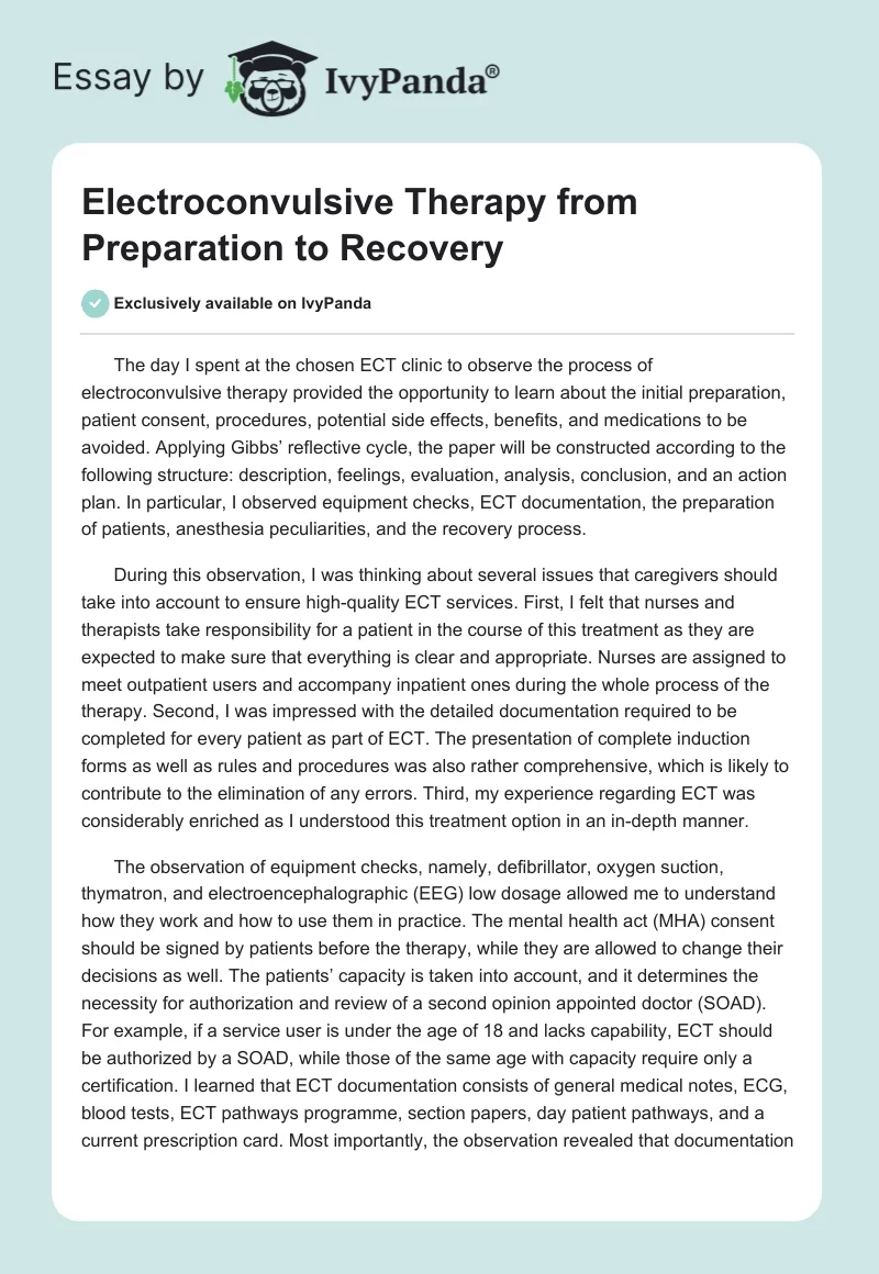 Electroconvulsive Therapy from Preparation to Recovery. Page 1