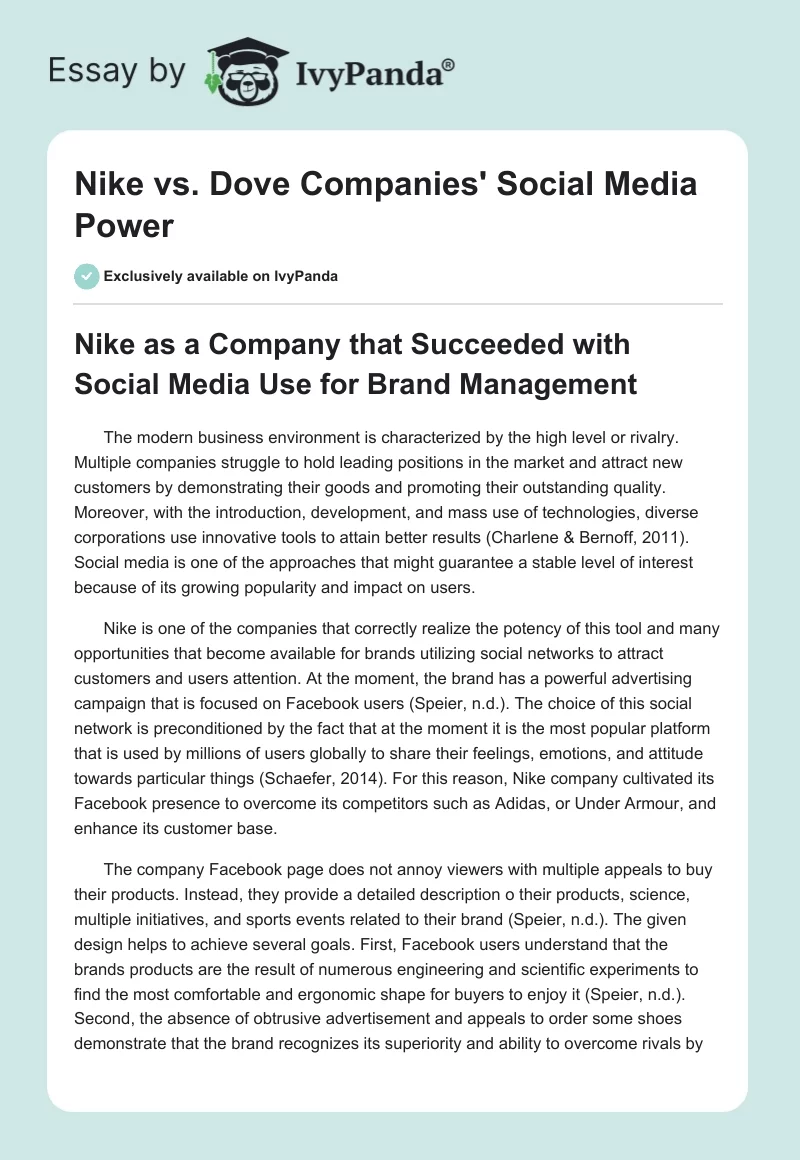 Nike vs. Dove Companies' Social Media Power. Page 1