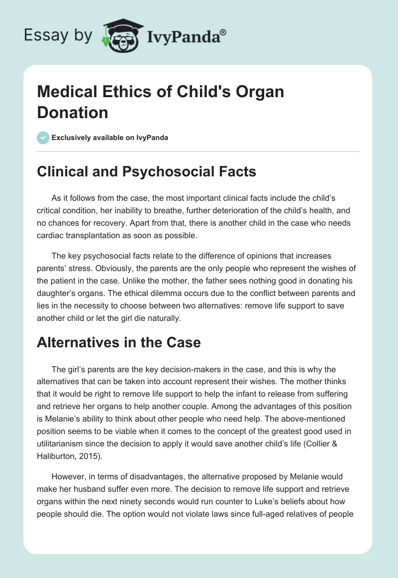 Medical Ethics of Child's Organ Donation. Page 1