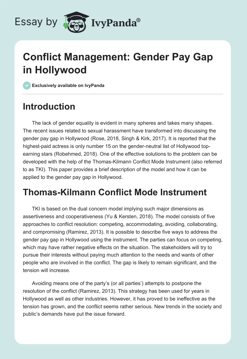 Conflict Management: Gender Pay Gap in Hollywood. Page 1