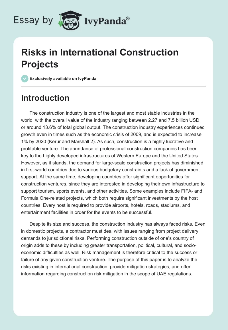 Risks in International Construction Projects. Page 1