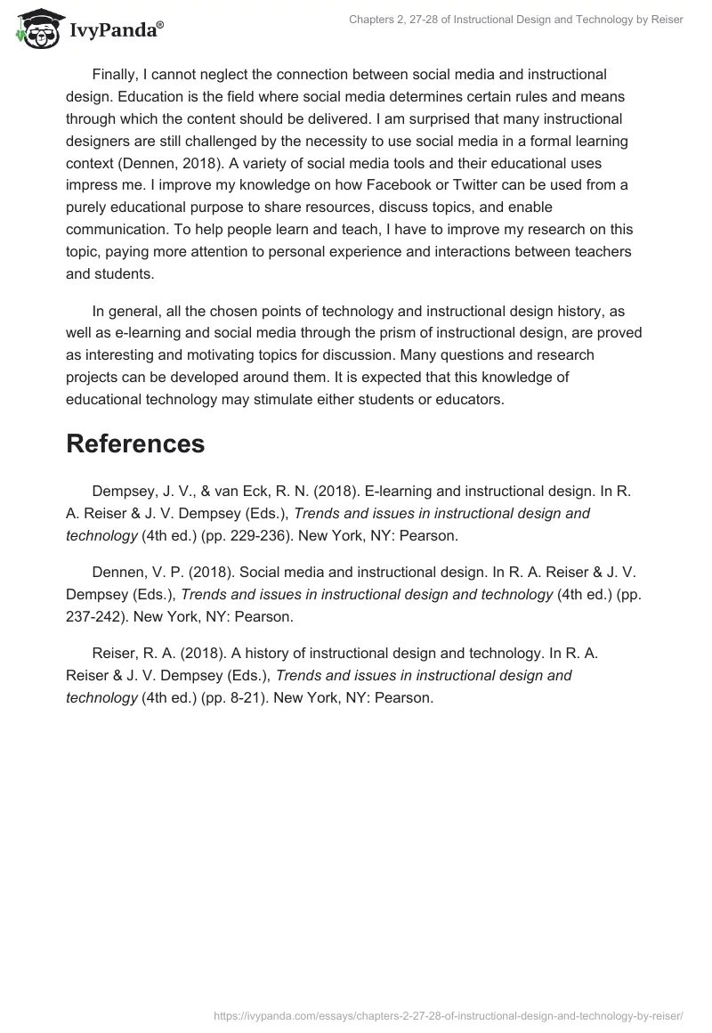 Chapters 2, 27-28 of Instructional Design and Technology by Reiser. Page 2