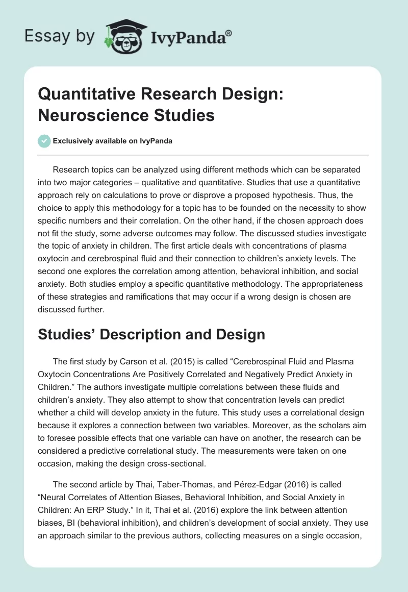 Quantitative Research Design: Neuroscience Studies. Page 1