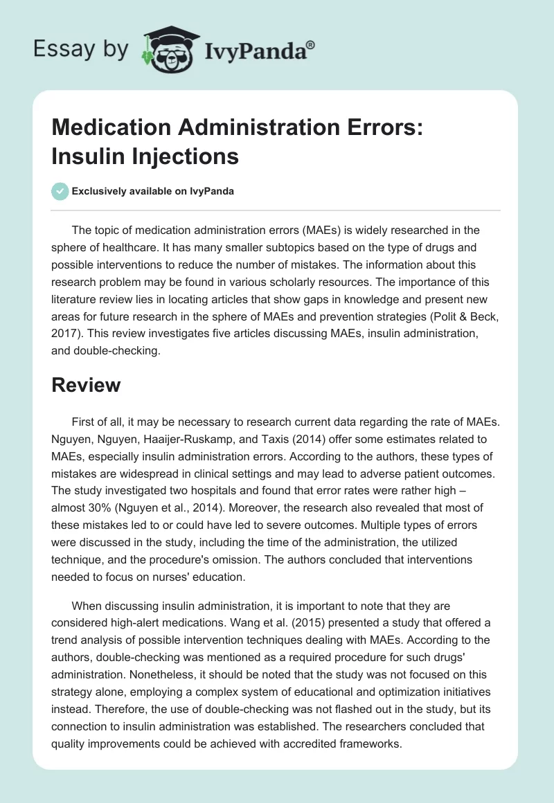 Medication Administration Errors: Insulin Injections. Page 1