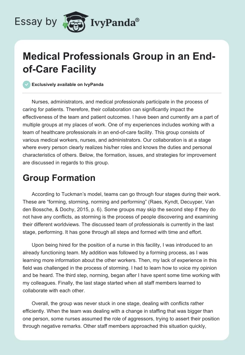 Medical Professionals Group in an End-of-Care Facility. Page 1