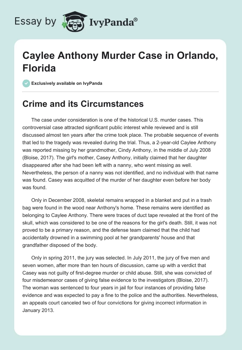 Caylee Anthony Murder Case in Orlando, Florida. Page 1