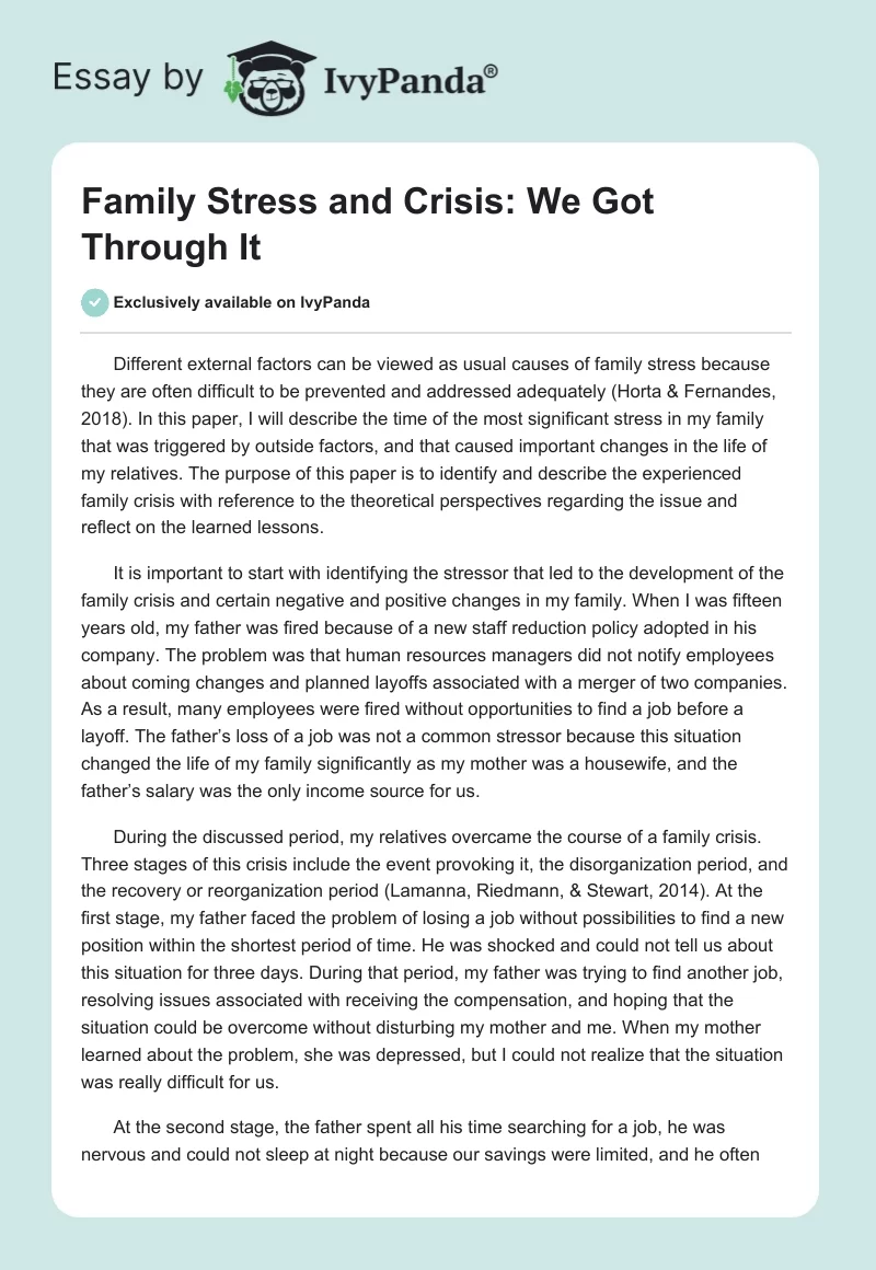 Family Stress and Crisis: We Got Through It. Page 1