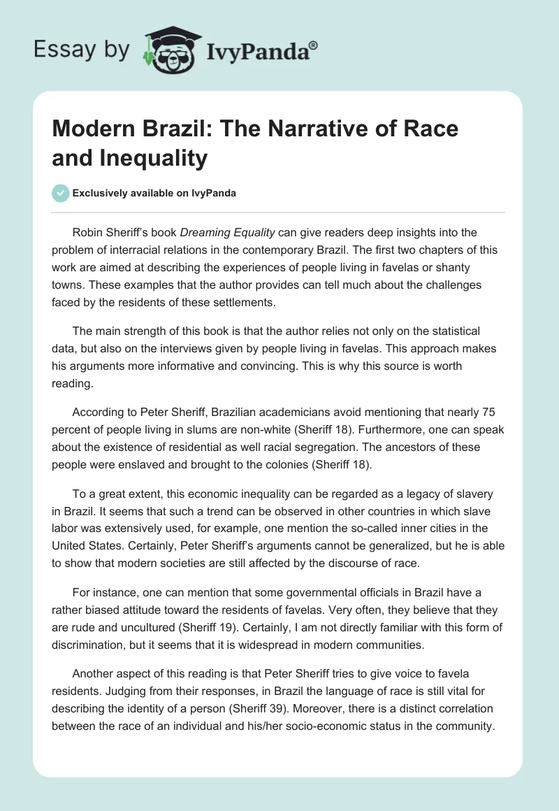 Modern Brazil: The Narrative of Race and Inequality. Page 1