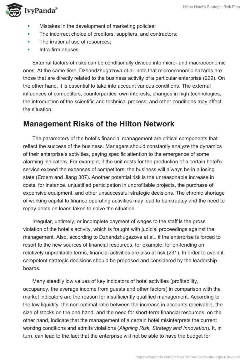 Hilton Hotel's Strategic Risk Plan. Page 3