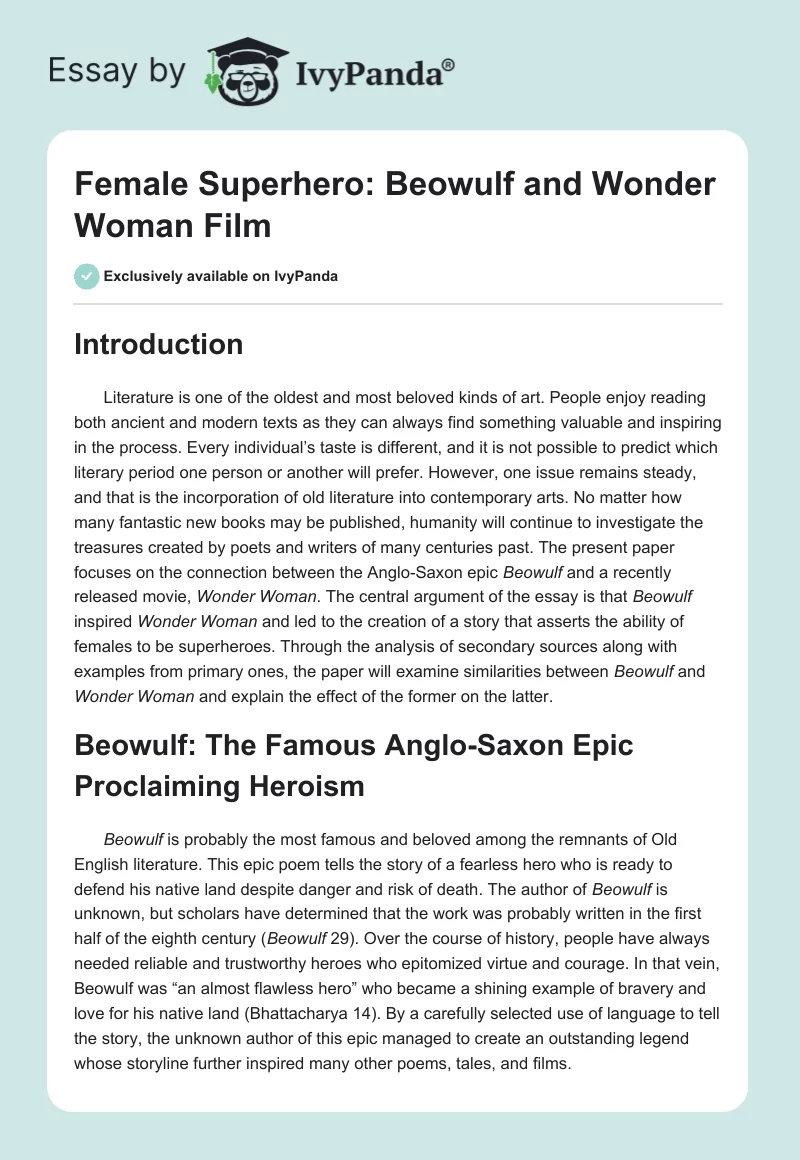 Female Superhero: Beowulf and "Wonder Woman" Film. Page 1