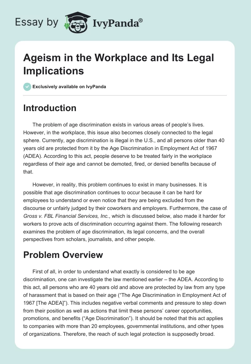 Ageism in the Workplace and Its Legal Implications. Page 1
