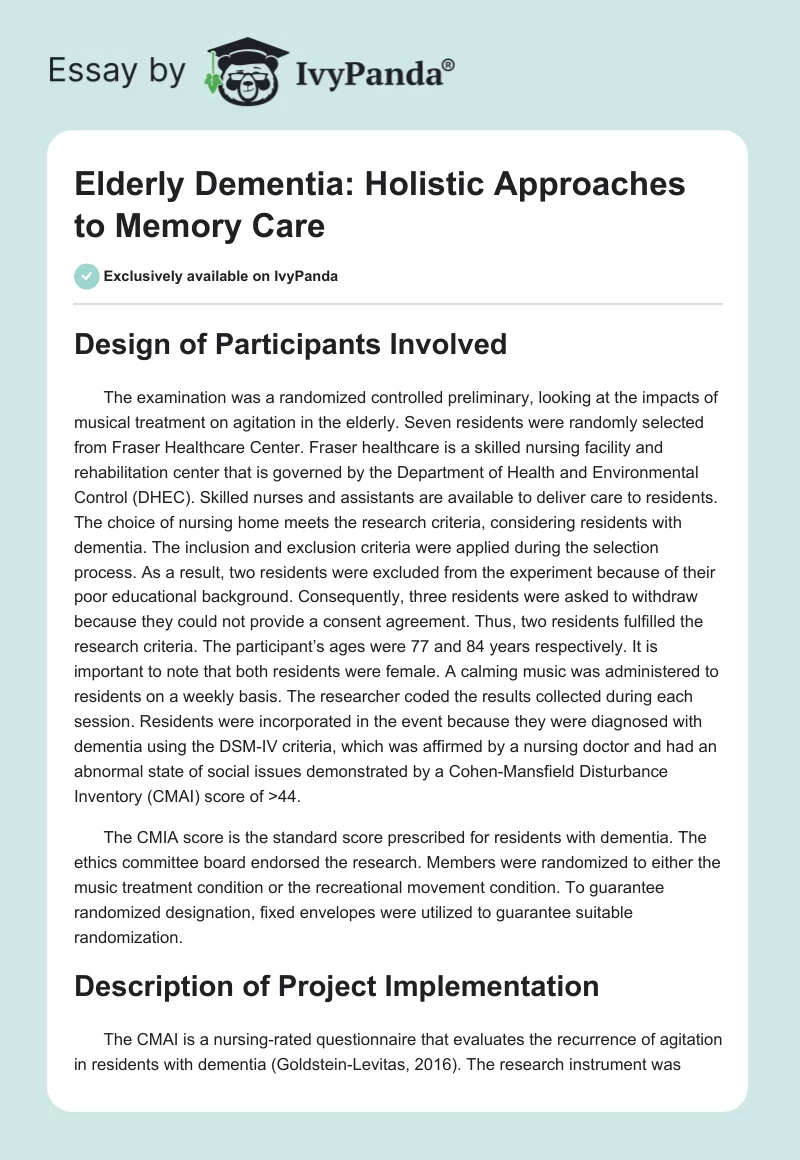 Elderly Dementia: Holistic Approaches to Memory Care. Page 1