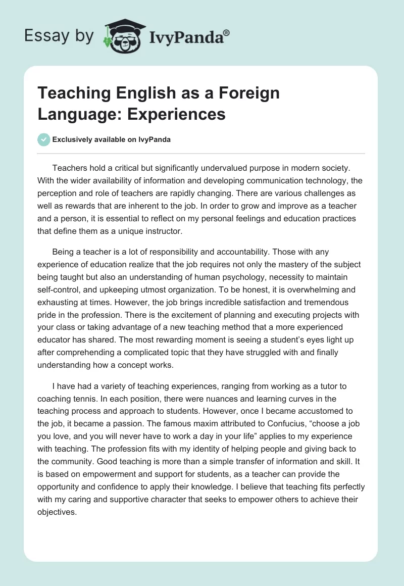 Teaching English as a Foreign Language: Experiences. Page 1
