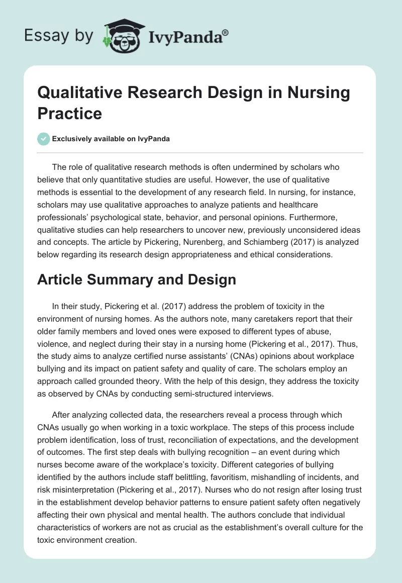 Qualitative Research Design in Nursing Practice. Page 1