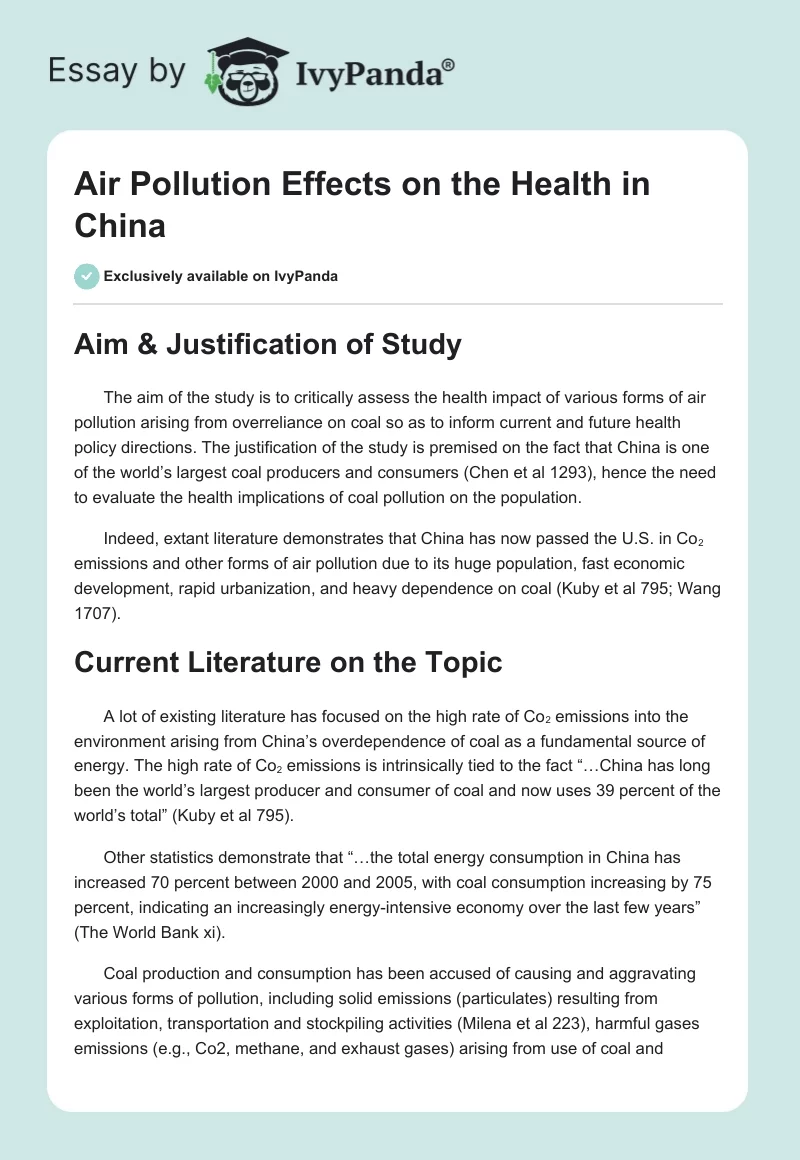 Air Pollution Effects on the Health in China. Page 1