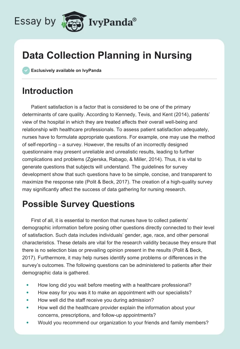 Data Collection Planning in Nursing. Page 1