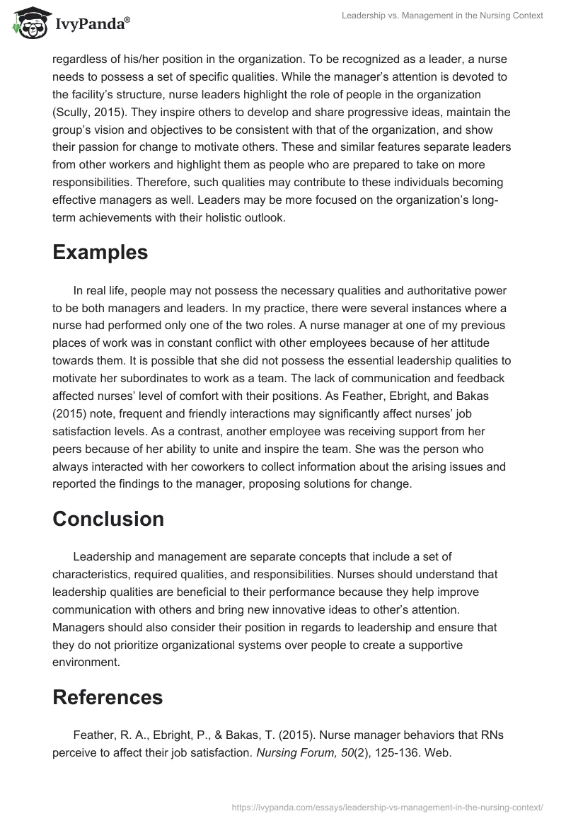 Leadership vs. Management in the Nursing Context. Page 2