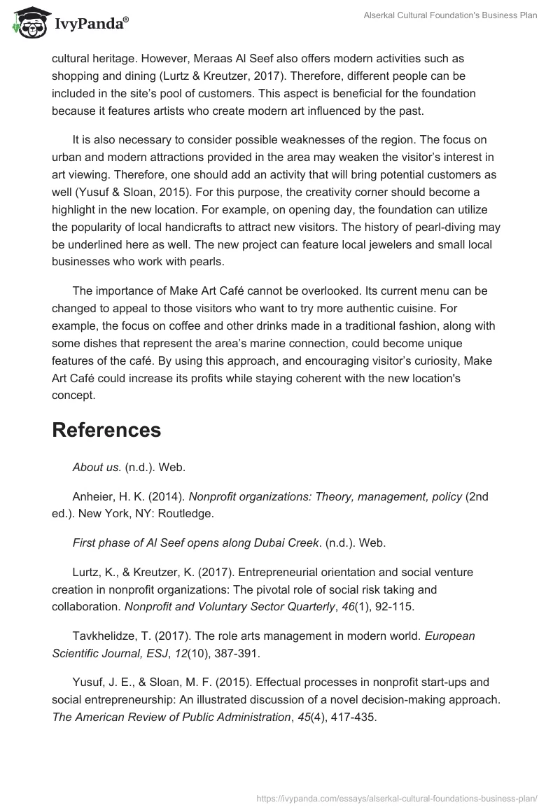 Alserkal Cultural Foundation's Business Plan. Page 2