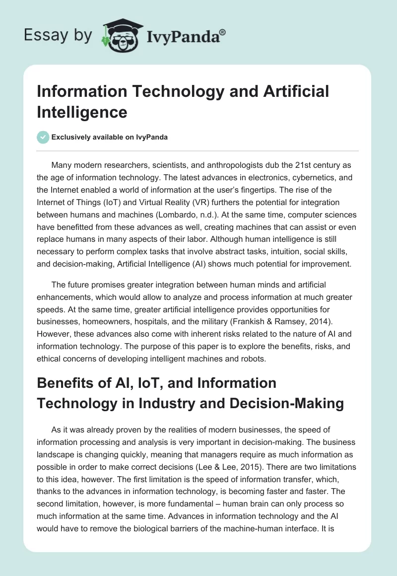 Information Technology and Artificial Intelligence. Page 1