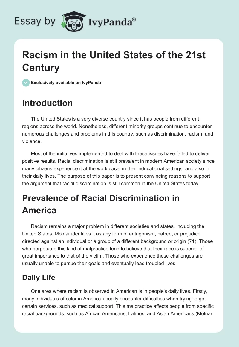 Racism in the United States of the 21st Century. Page 1