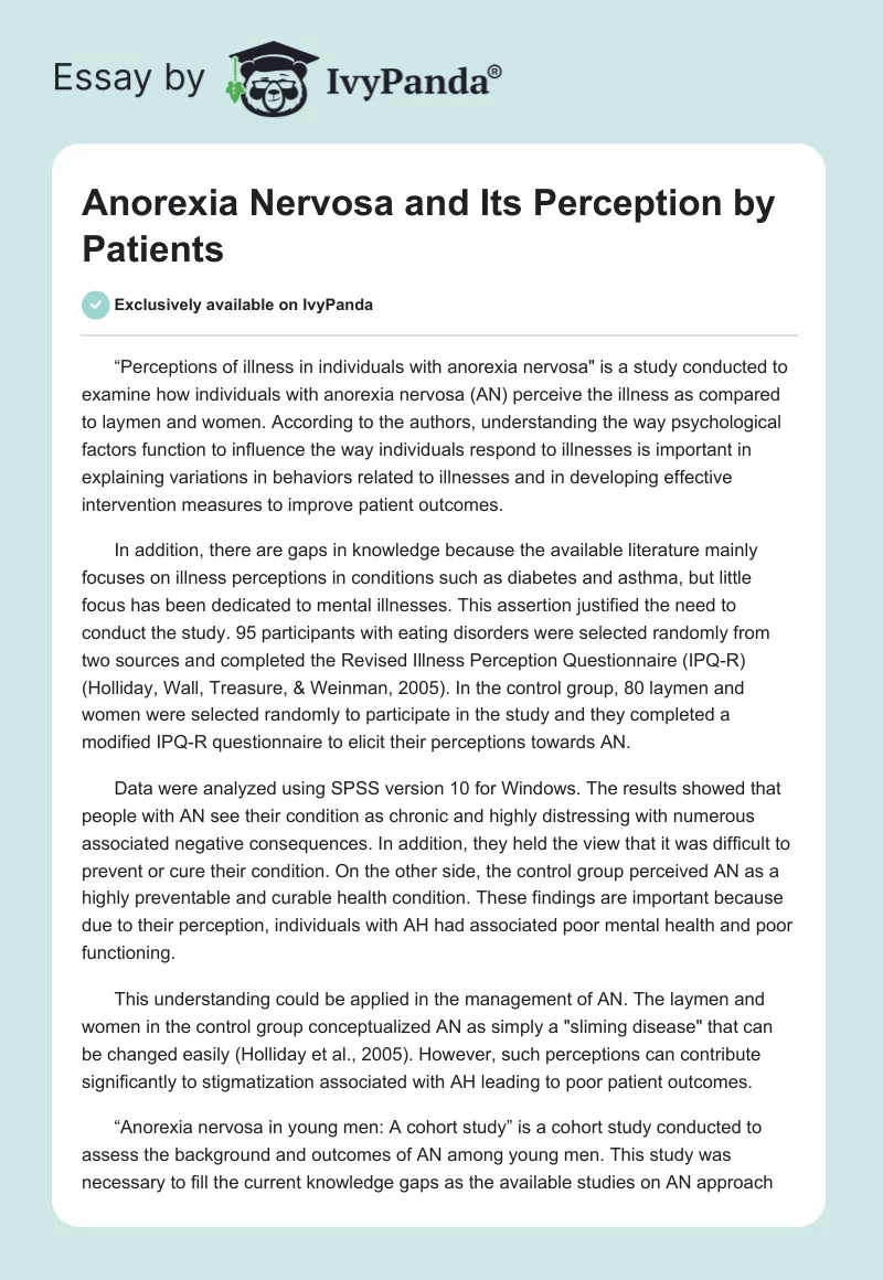 Anorexia Nervosa and Its Perception by Patients. Page 1