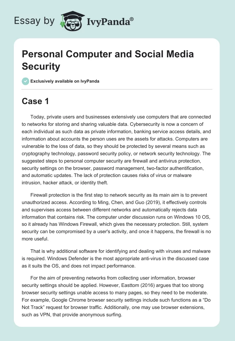 Personal Computer and Social Media Security. Page 1