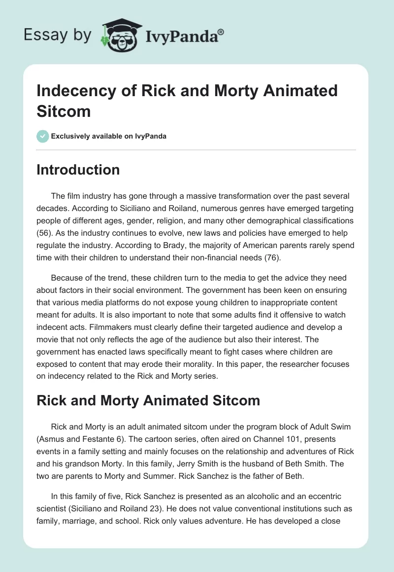 Indecency of "Rick and Morty" Animated Sitcom. Page 1