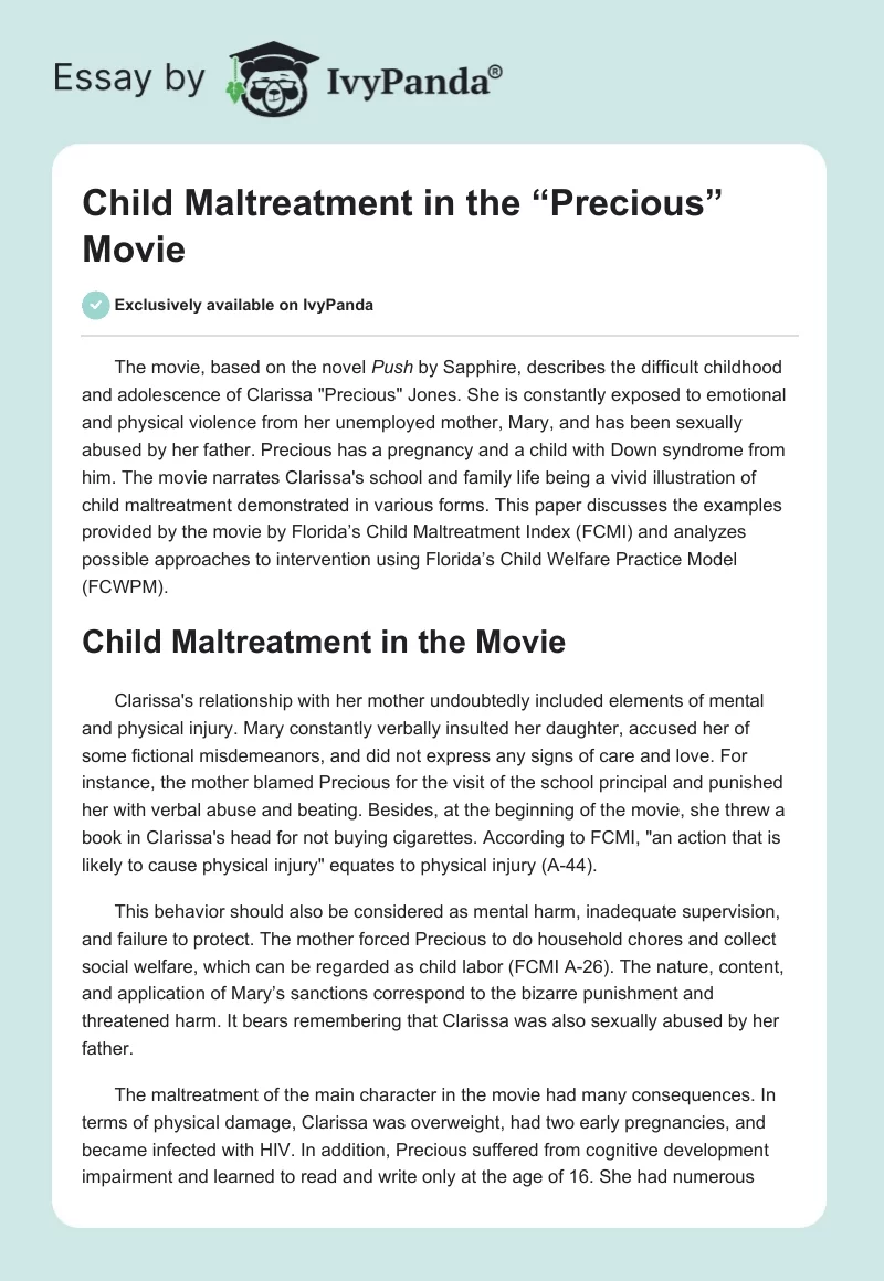 Child Maltreatment in the “Precious” Movie. Page 1