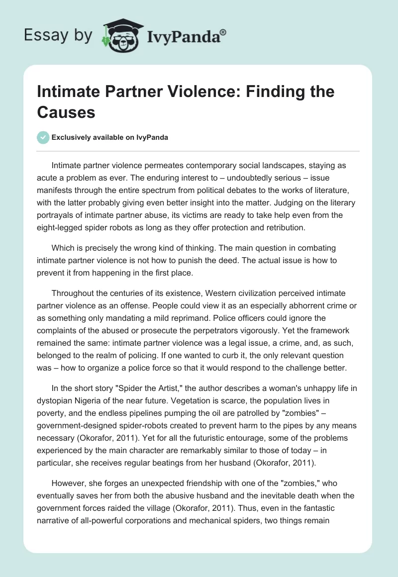 Intimate Partner Violence: Finding the Causes. Page 1
