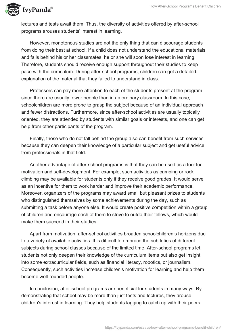 How After-School Programs Benefit Children. Page 2