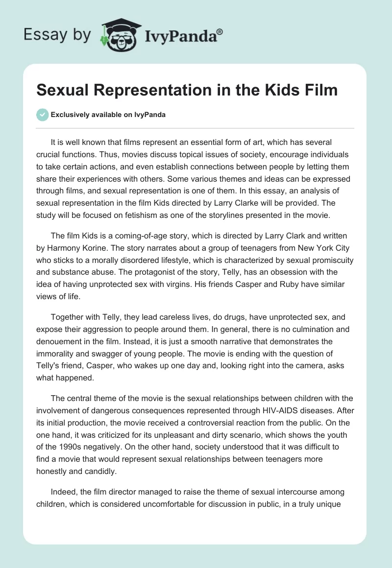 Sexual Representation in the "Kids" Film. Page 1