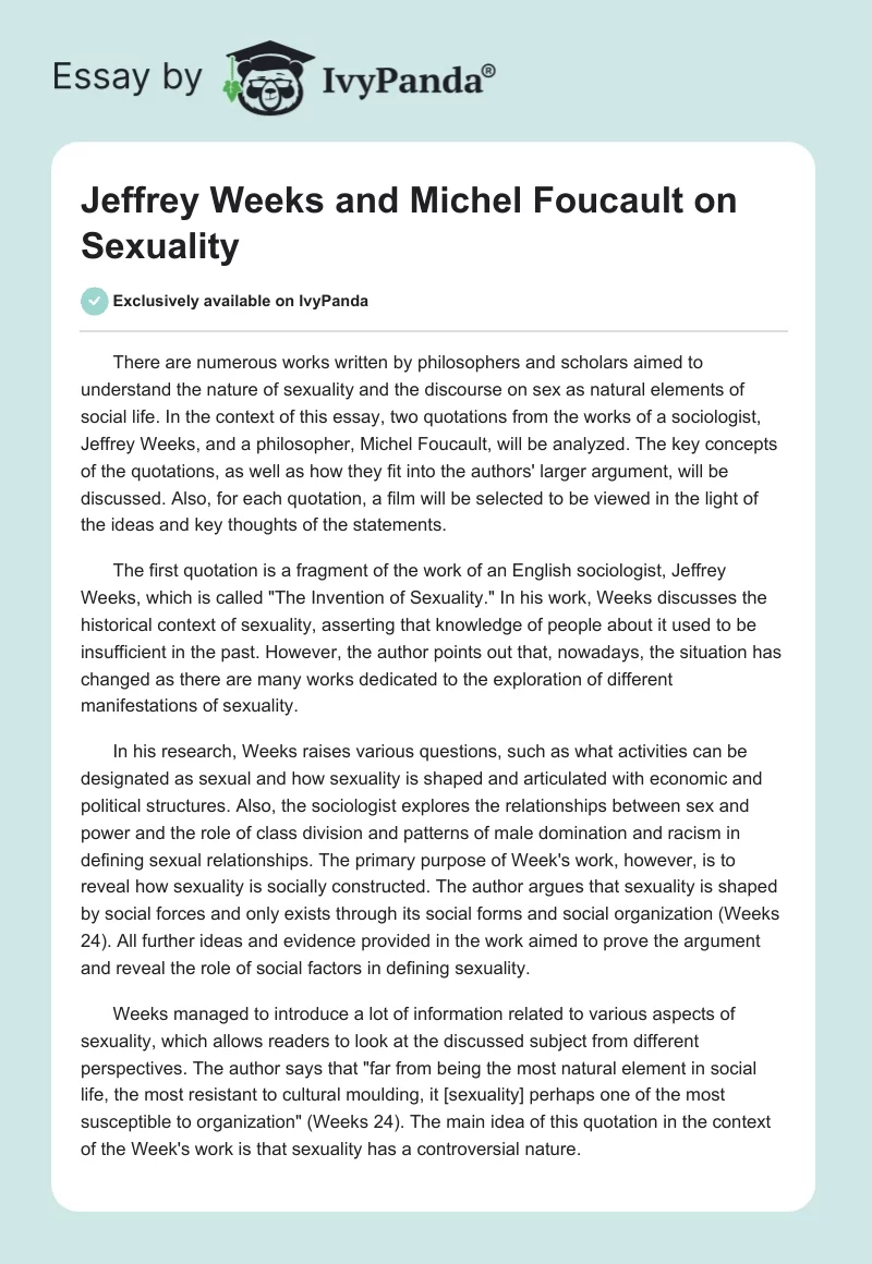 Jeffrey Weeks and Michel Foucault on Sexuality. Page 1