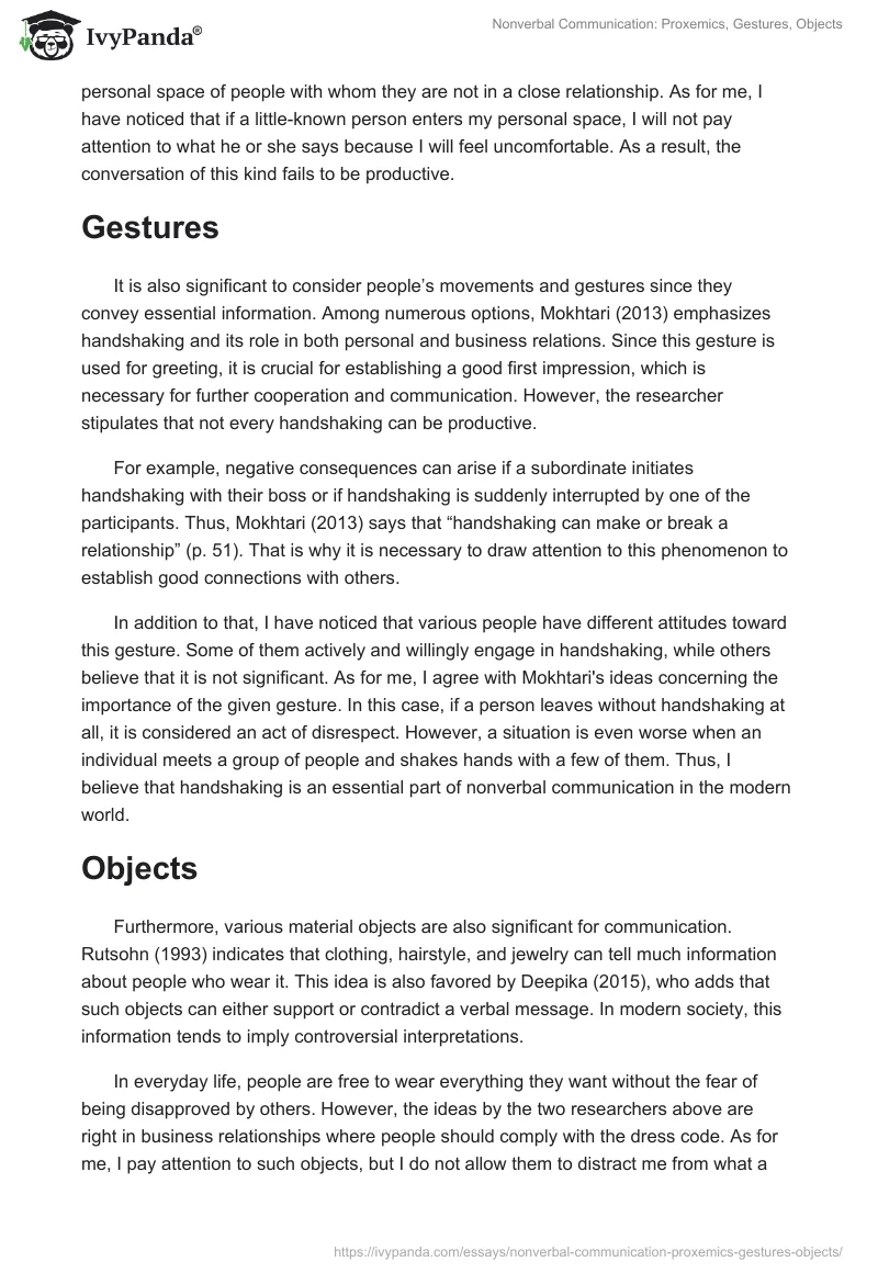 Nonverbal Communication: Proxemics, Gestures, Objects. Page 2