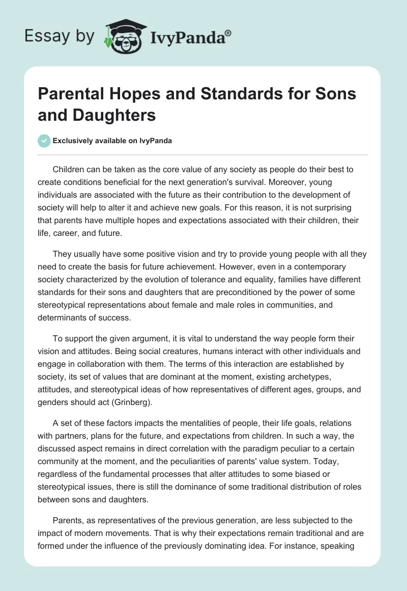 Parental Hopes and Standards for Sons and Daughters. Page 1