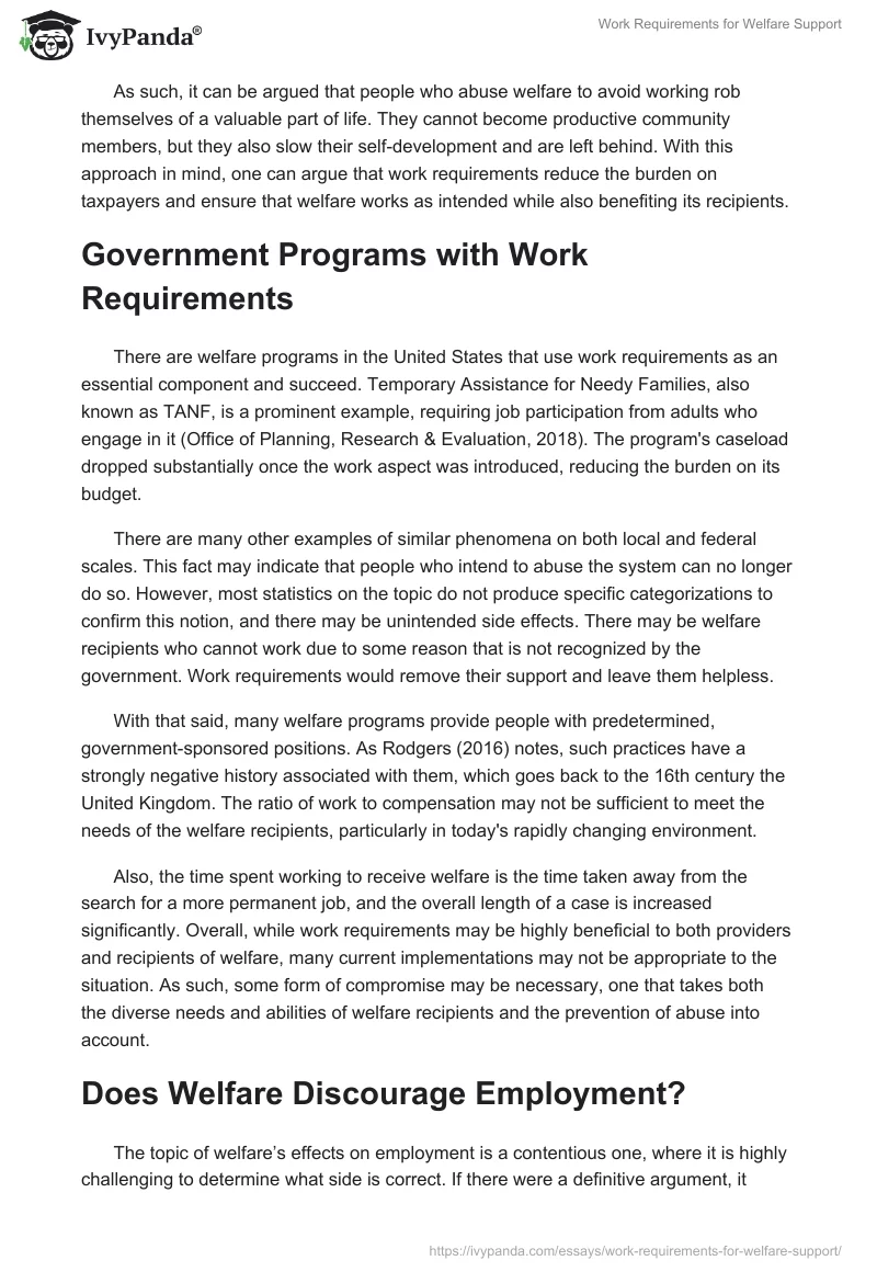Work Requirements for Welfare Support. Page 2