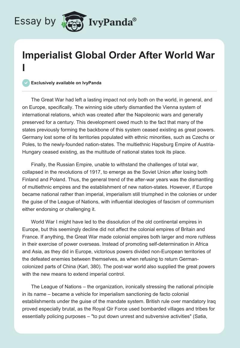 Imperialist Global Order After World War I. Page 1