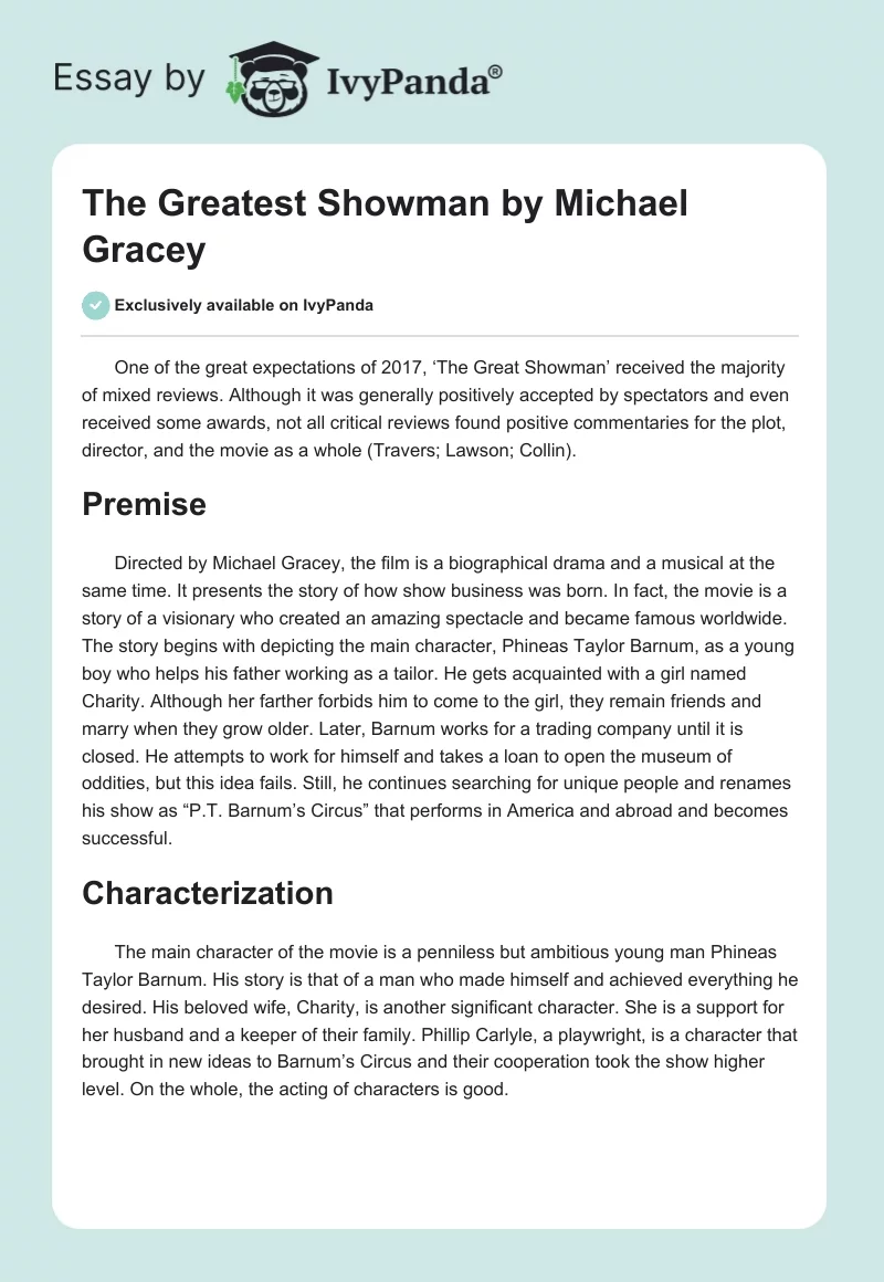 "The Greatest Showman" by Michael Gracey. Page 1