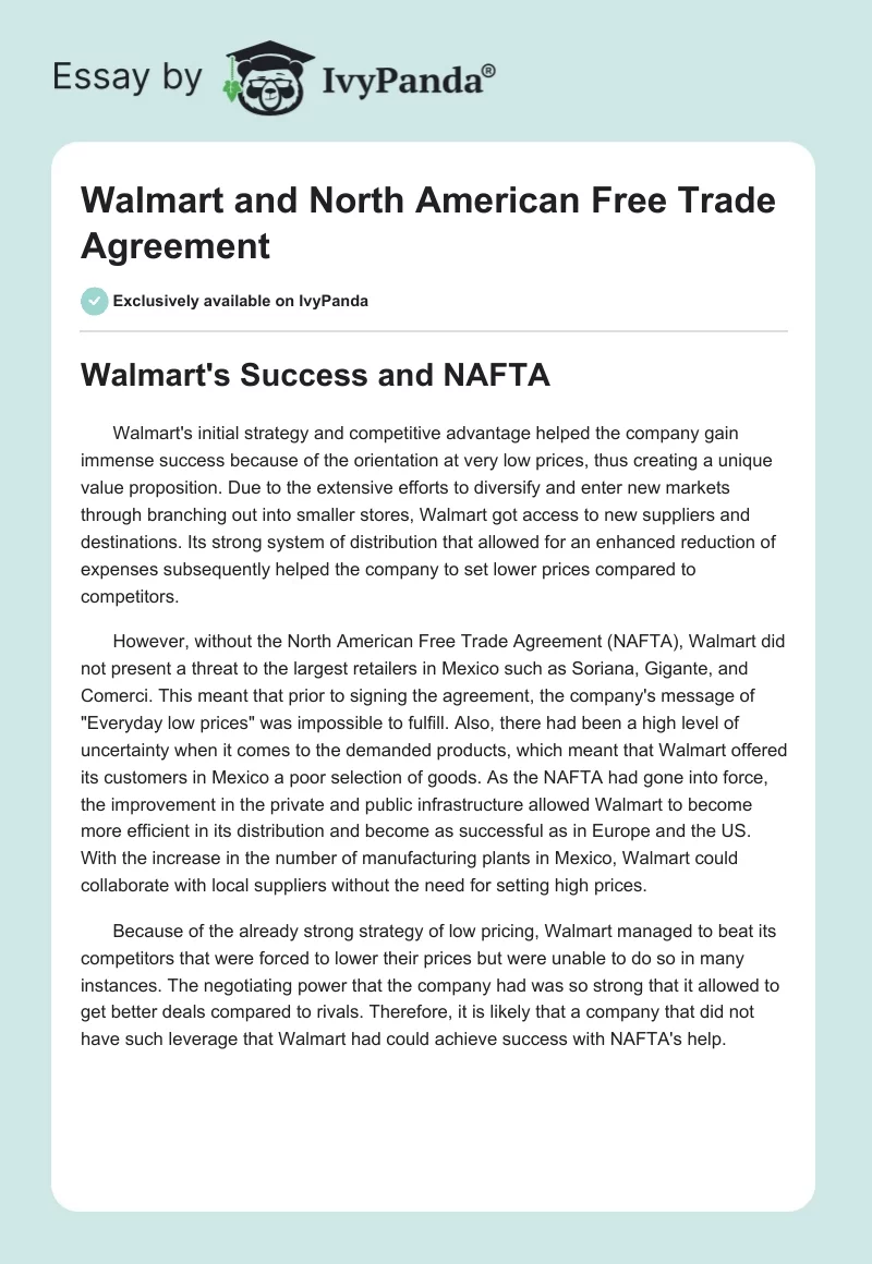 Walmart and North American Free Trade Agreement. Page 1